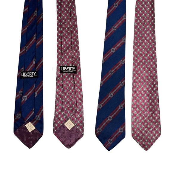 VTG Liberty of London x2 Silk USA Burgundy & Blue Striped Paisley Designer Ties - Picture 2 of 7